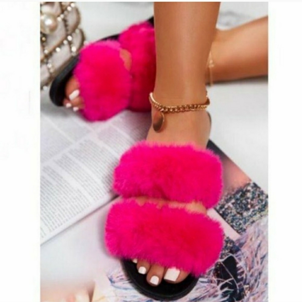 New Arrivals Double Fur Band Slides